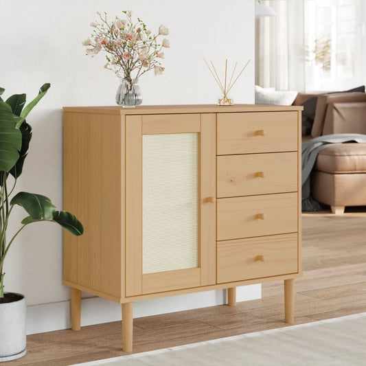 Sideboard SENJA Rattan-Optik Braun 80x40x80 cm Kiefernholz