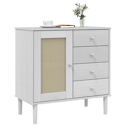 Sideboard SENJA Rattan-Optik Weiß 80x40x80 cm Kiefernholz