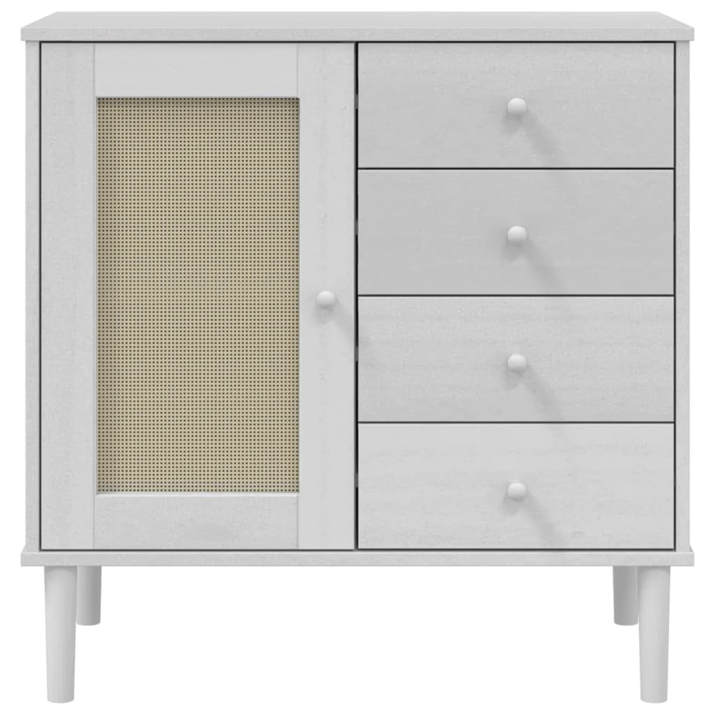 Sideboard SENJA Rattan-Optik Weiß 80x40x80 cm Kiefernholz