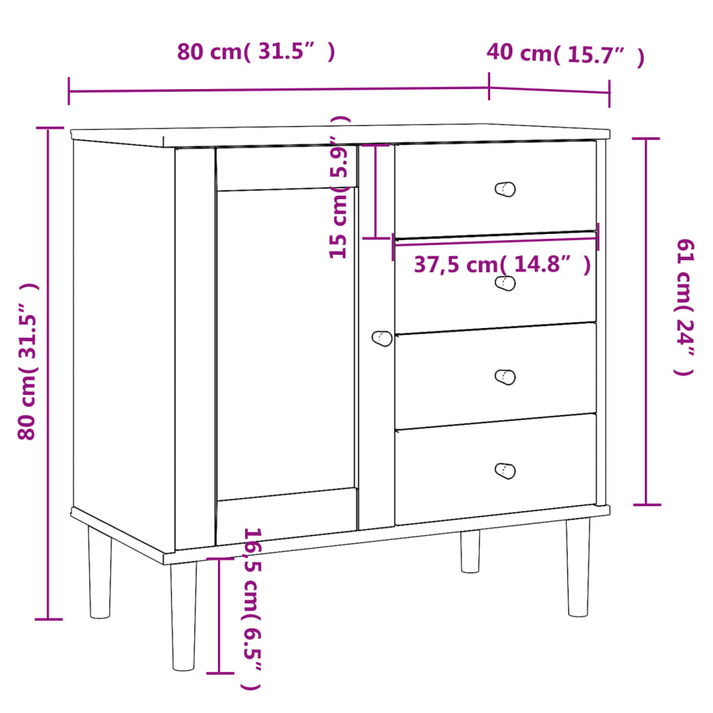 Sideboard SENJA Rattan-Optik Weiß 80x40x80 cm Kiefernholz