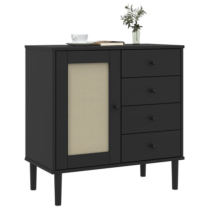 Sideboard SENJA Rattan-Optik Schwarz 80x40x80 cm Kiefernholz