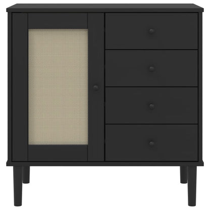 Sideboard SENJA Rattan-Optik Schwarz 80x40x80 cm Kiefernholz