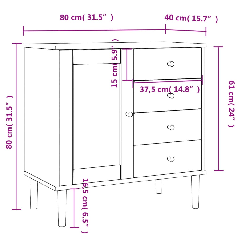 Sideboard SENJA Rattan-Optik Schwarz 80x40x80 cm Kiefernholz