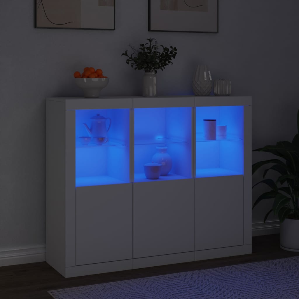 Sideboards mit LED-Leuchten 3 Stk. Weiß Holzwerkstoff