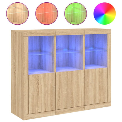 Sideboards mit LED-Leuchten 3 Stk. Sonoma-Eiche Holzwerkstoff