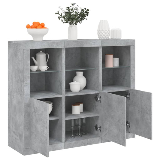 Sideboards mit LED-Leuchten 3 Stk. Betongrau Holzwerkstoff