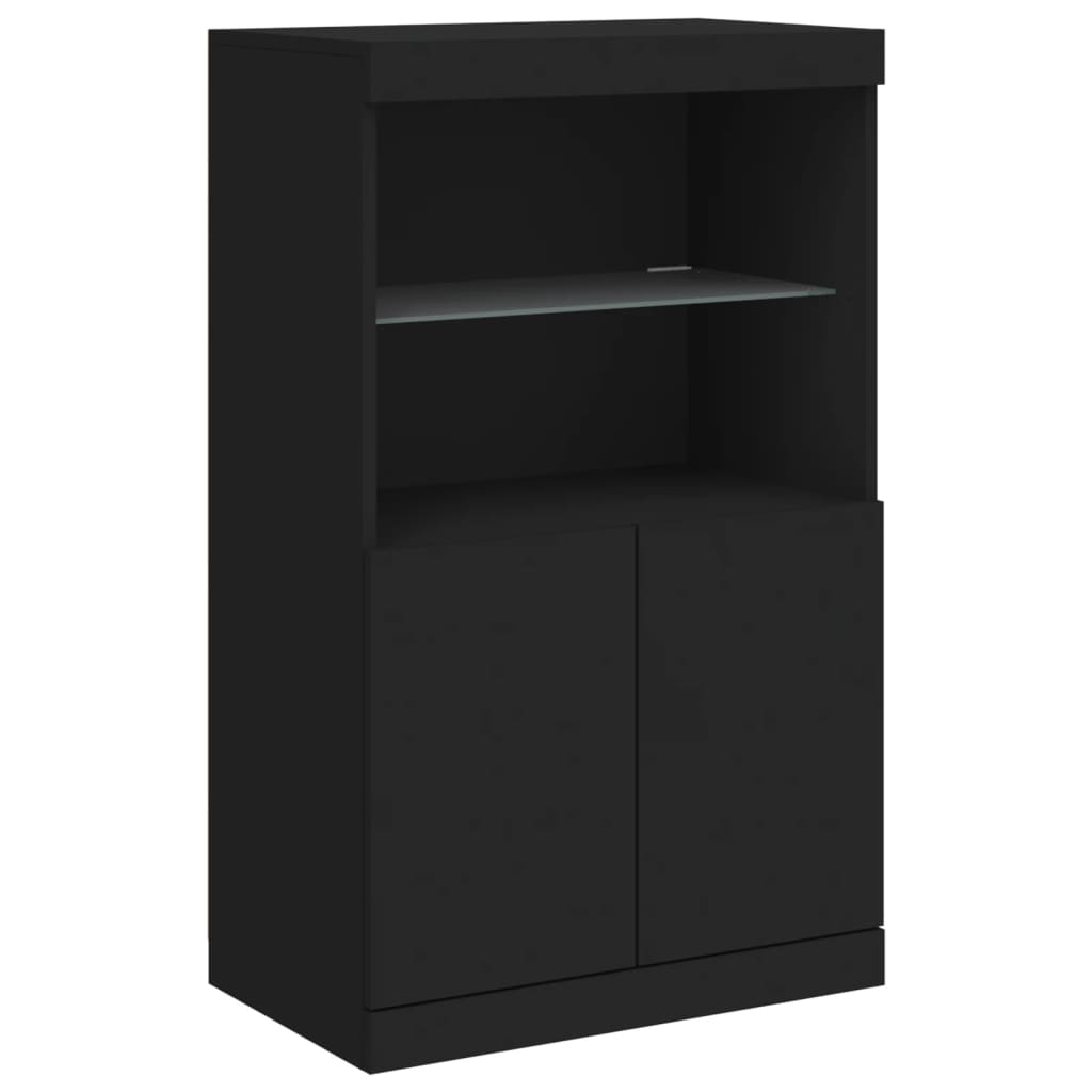 Sideboards mit LED-Leuchten 3 Stk. Schwarz Holzwerkstoff