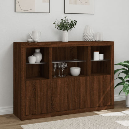 Sideboards mit LED-Leuchten 3 Stk. Braun Eichen-Optik