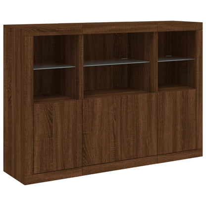 Sideboards mit LED-Leuchten 3 Stk. Braun Eichen-Optik