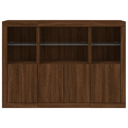 Sideboards mit LED-Leuchten 3 Stk. Braun Eichen-Optik