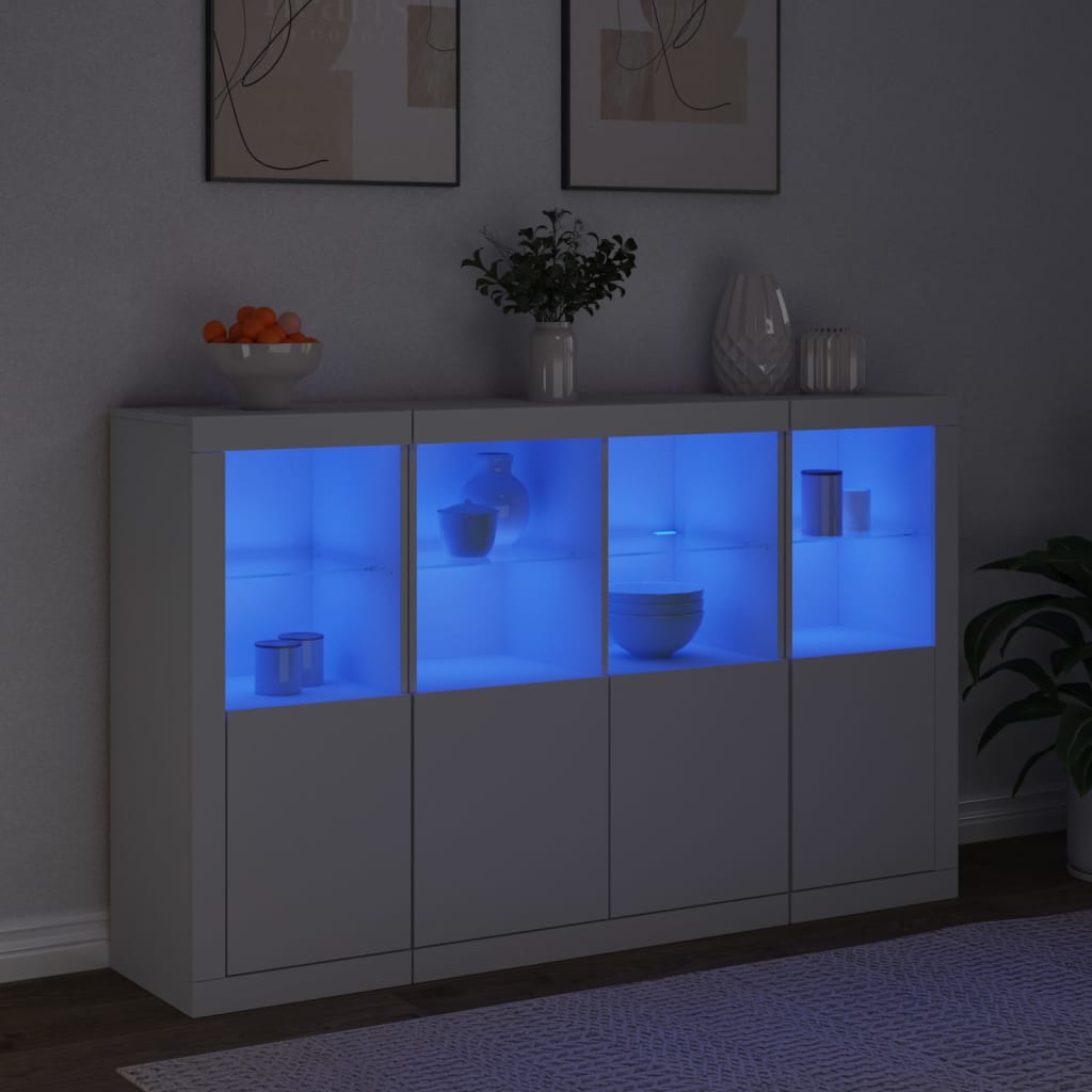 Sideboards mit LED-Leuchten 3 Stk. Weiß Holzwerkstoff