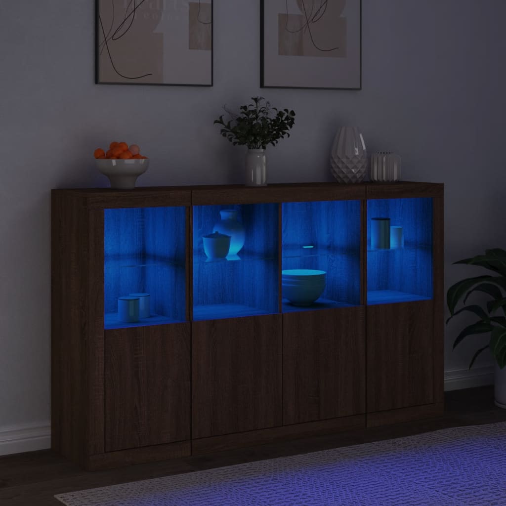 Sideboards mit LED-Leuchten 3 Stk. Braun Eichen-Optik