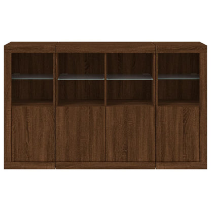 Sideboards mit LED-Leuchten 3 Stk. Braun Eichen-Optik