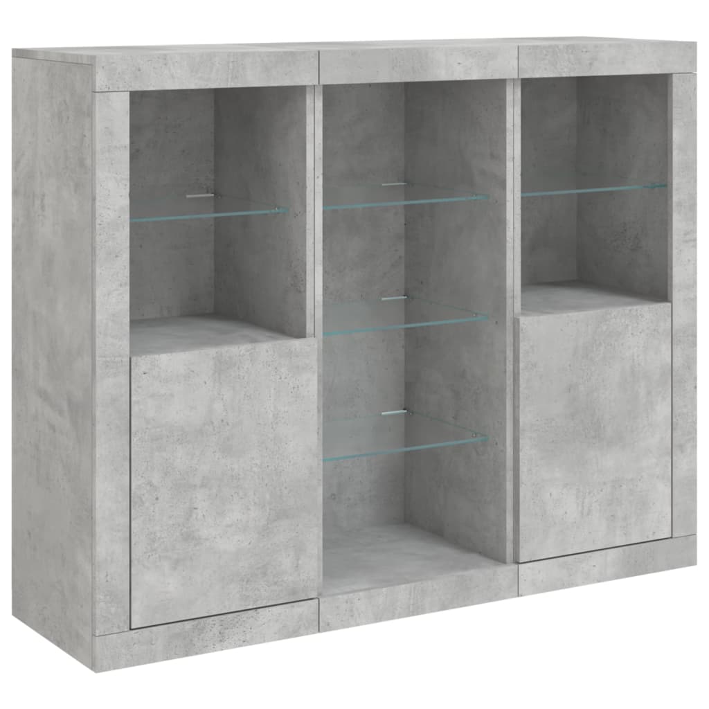 Sideboards mit LED-Leuchten 3 Stk. Betongrau Holzwerkstoff