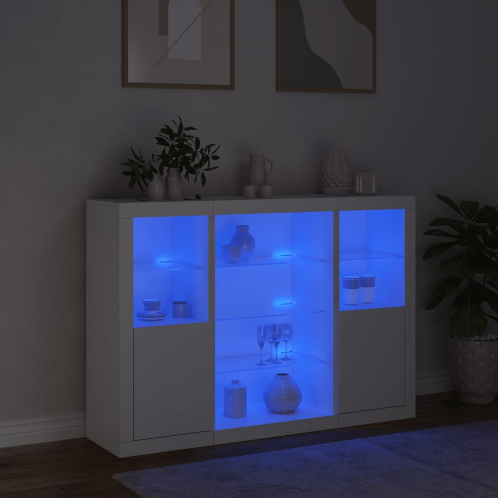 Sideboards mit LED-Leuchten 3 Stk. Weiß Holzwerkstoff