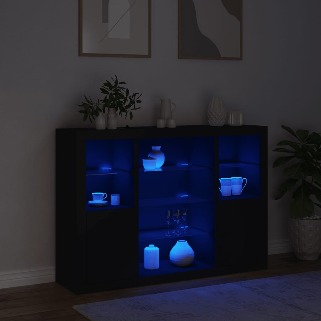 Sideboards mit LED-Leuchten 3 Stk. Schwarz Holzwerkstoff