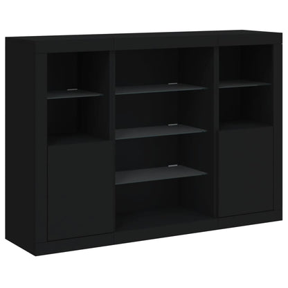 Sideboards mit LED-Leuchten 3 Stk. Schwarz Holzwerkstoff