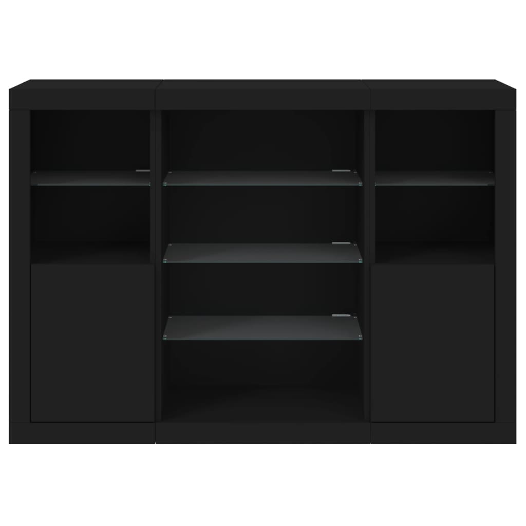 Sideboards mit LED-Leuchten 3 Stk. Schwarz Holzwerkstoff