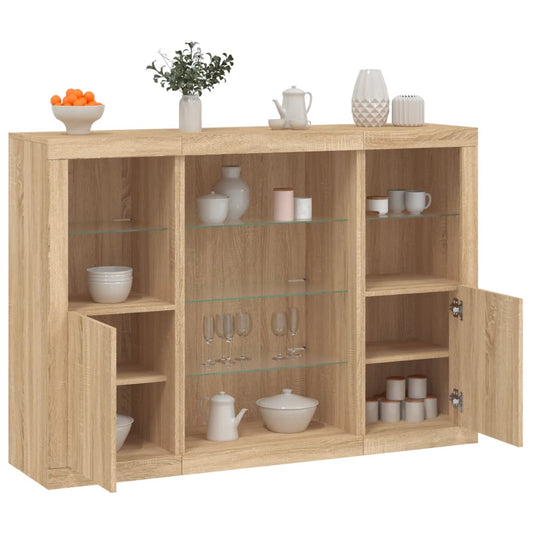 Sideboards mit LED-Leuchten 3 Stk. Sonoma-Eiche Holzwerkstoff