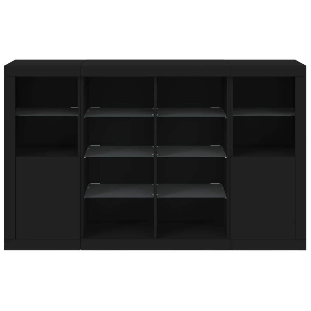 Sideboards mit LED-Leuchten 3 Stk. Schwarz Holzwerkstoff