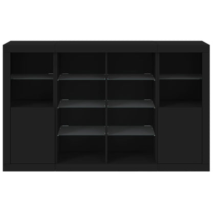 Sideboards mit LED-Leuchten 3 Stk. Schwarz Holzwerkstoff