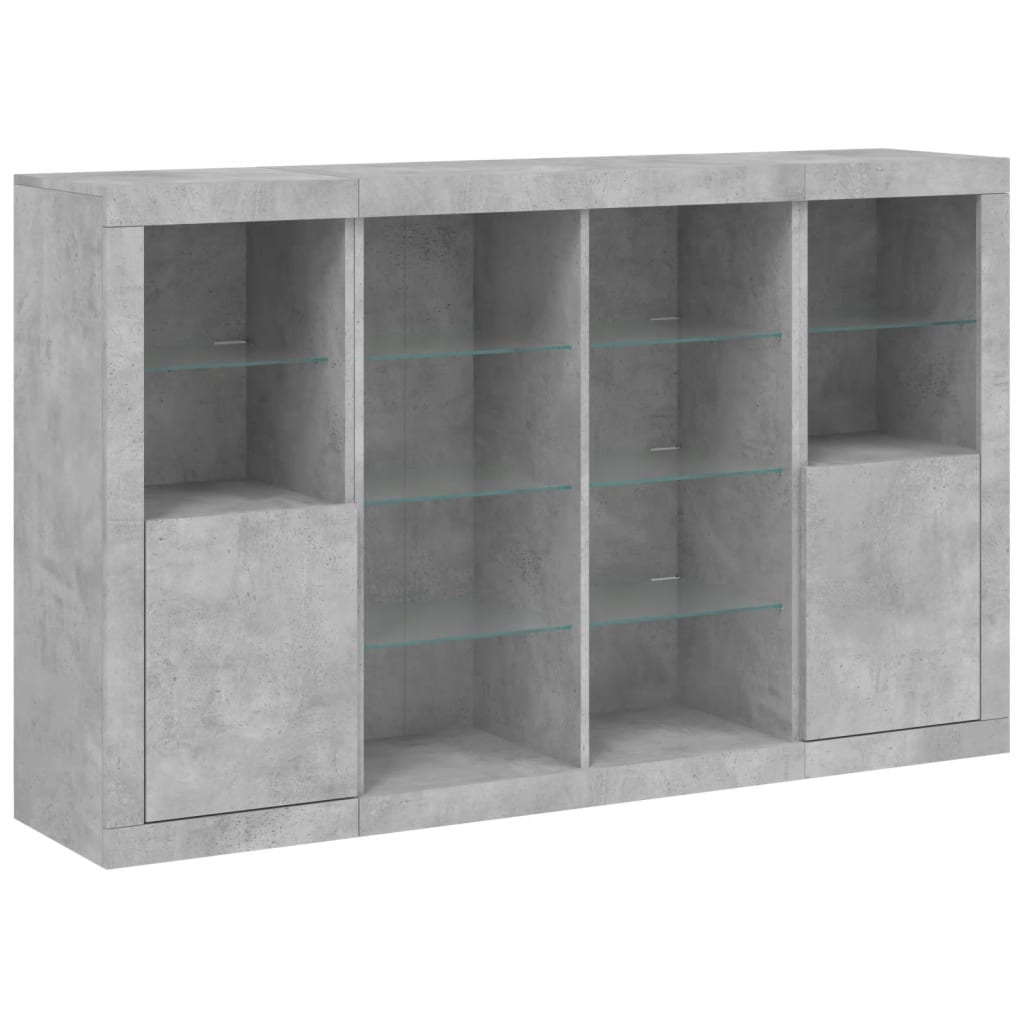 Sideboards mit LED-Leuchten 3 Stk. Betongrau Holzwerkstoff