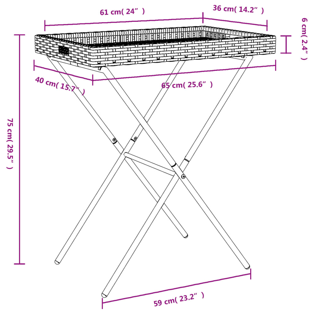 Tabletttisch Klappbar Schwarz 65x40x75 cm Poly Rattan