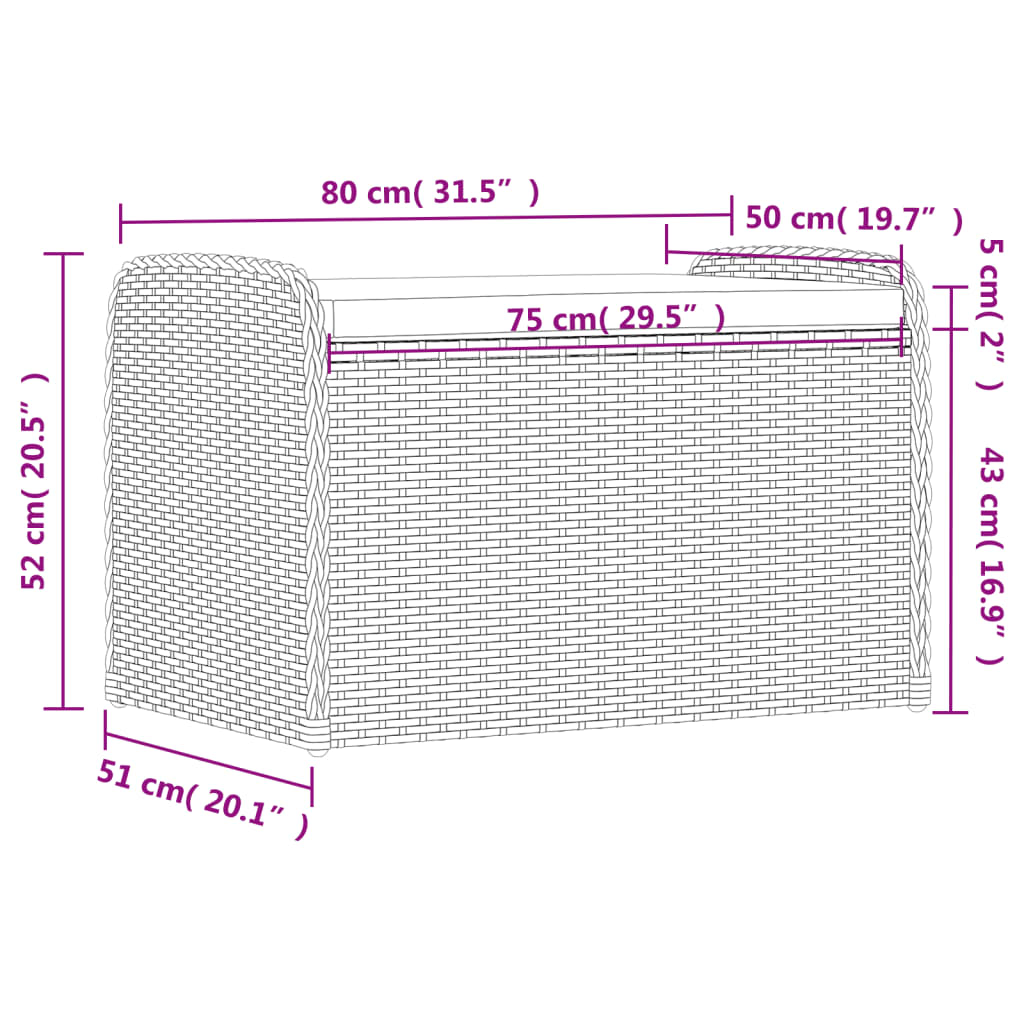 Sitzbank mit Stauraum & Kissen Braun 80x51x52 cm Poly Rattan