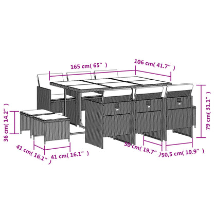 11-tlg. Garten-Essgruppe mit Kissen Braun Poly Rattan