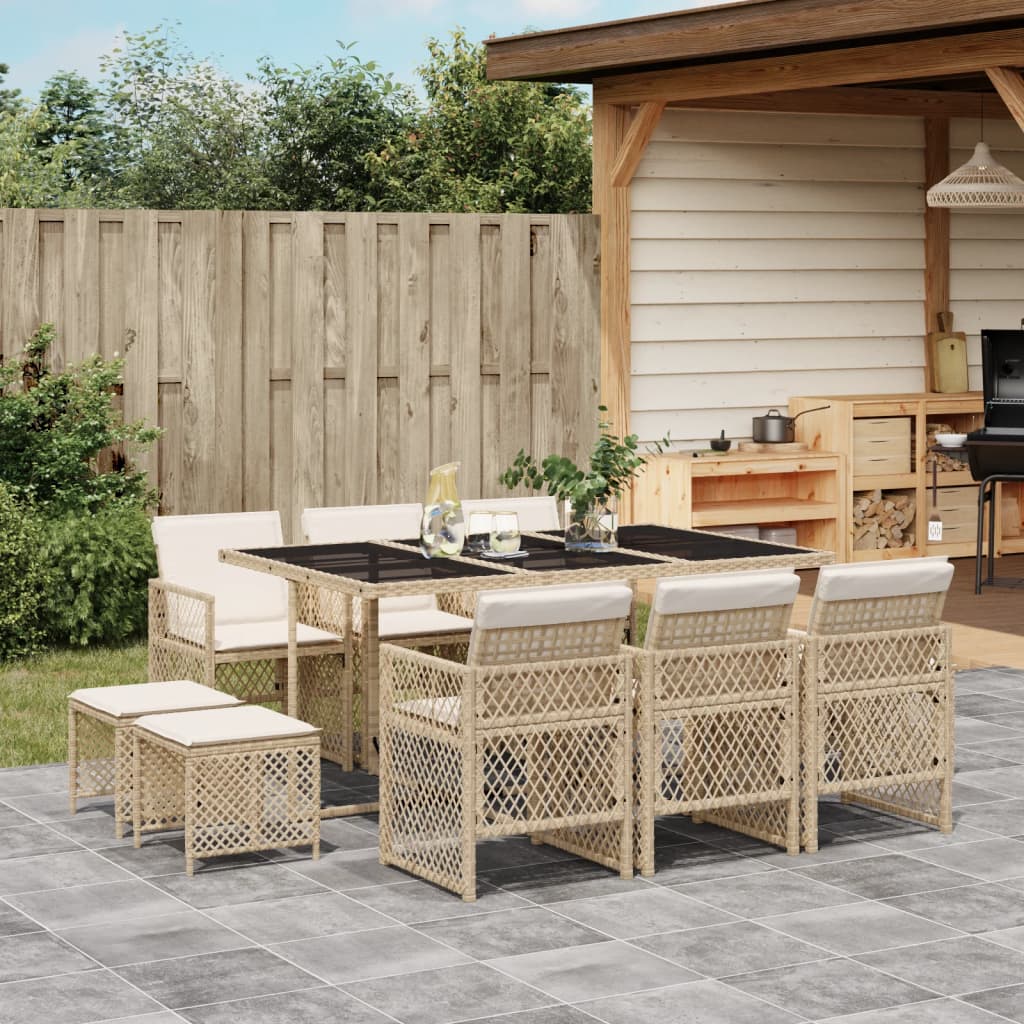 11-tlg. Garten-Essgruppe mit Kissen Beige Poly Rattan