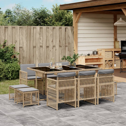 11-tlg. Garten-Essgruppe mit Kissen Beigemischung Poly Rattan