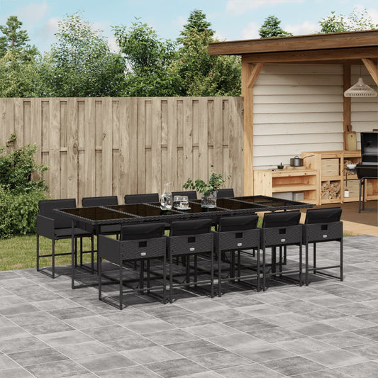 11-tlg. Garten-Essgruppe mit Kissen Schwarz Poly Rattan