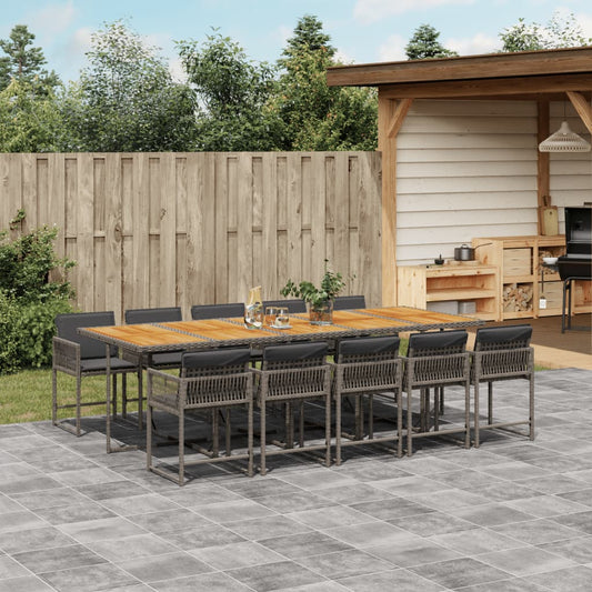 11-tlg. Garten-Essgruppe mit Kissen Grau Poly Rattan