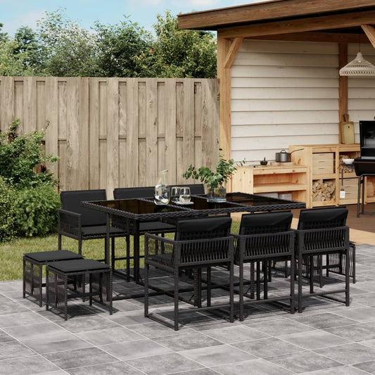 11-tlg. Garten-Essgruppe mit Kissen Schwarz Poly Rattan