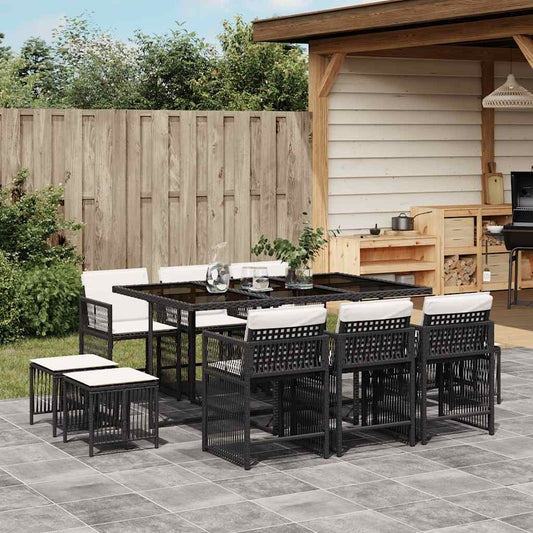 11-tlg. Garten-Essgruppe mit Kissen Schwarz Poly Rattan