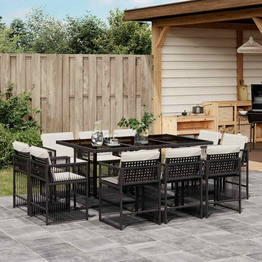 11-tlg. Garten-Essgruppe mit Kissen Schwarz Poly Rattan