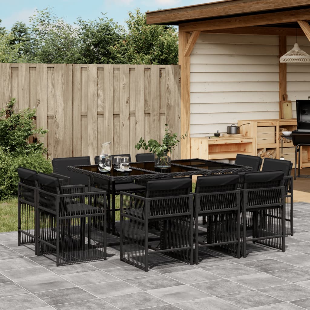 11-tlg. Garten-Essgruppe mit Kissen Schwarz Poly Rattan