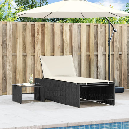 Sonnenliegen 2 Stk. mit Tisch Schwarz Poly Rattan