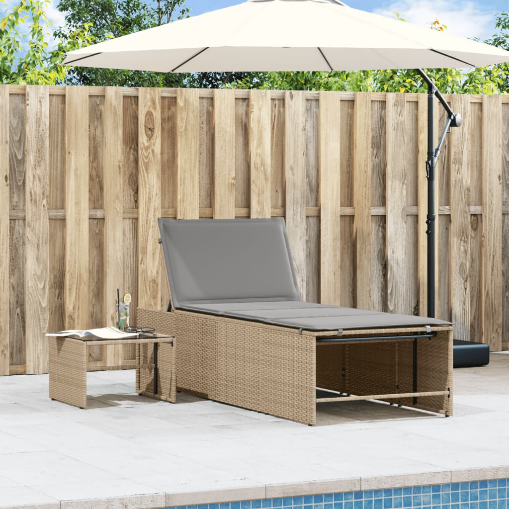 Sonnenliegen 2 Stk. mit Tisch Beige Poly Rattan