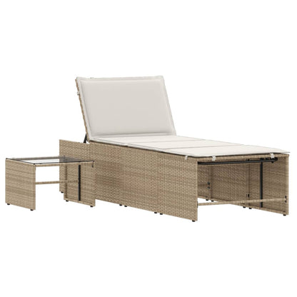 Sonnenliegen 2 Stk. mit Tisch Beige Poly Rattan