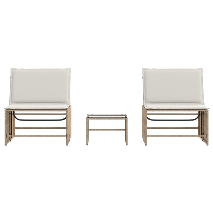 Sonnenliegen 2 Stk. mit Tisch Beige Poly Rattan