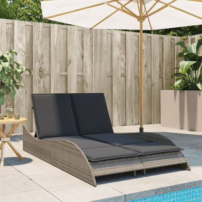 Sonnenliege mit Auflagen Grau 114x205x73 cm Poly Rattan