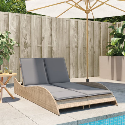 Sonnenliege mit Auflagen Beige 114x205x73 cm Poly Rattan