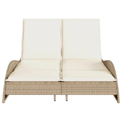 Sonnenliege mit Auflagen Beige 114x205x73 cm Poly Rattan