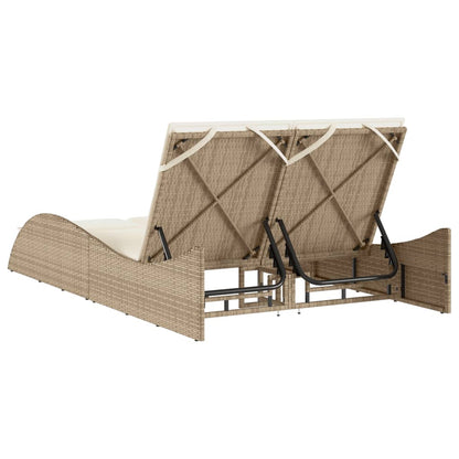 Sonnenliege mit Auflagen Beige 114x205x73 cm Poly Rattan