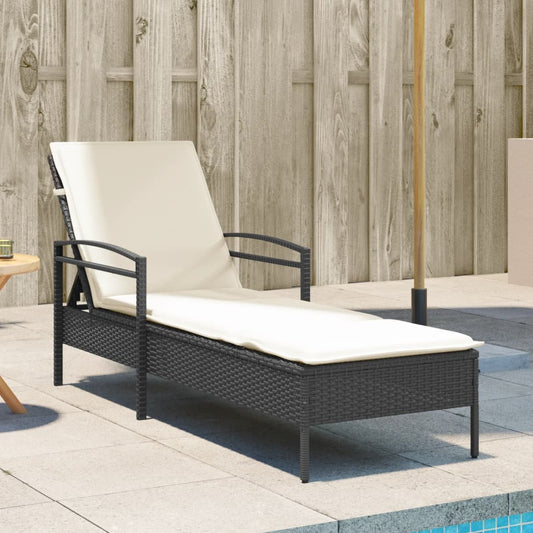 Sonnenliege mit Auflage Schwarz 63x200x81 cm Poly Rattan