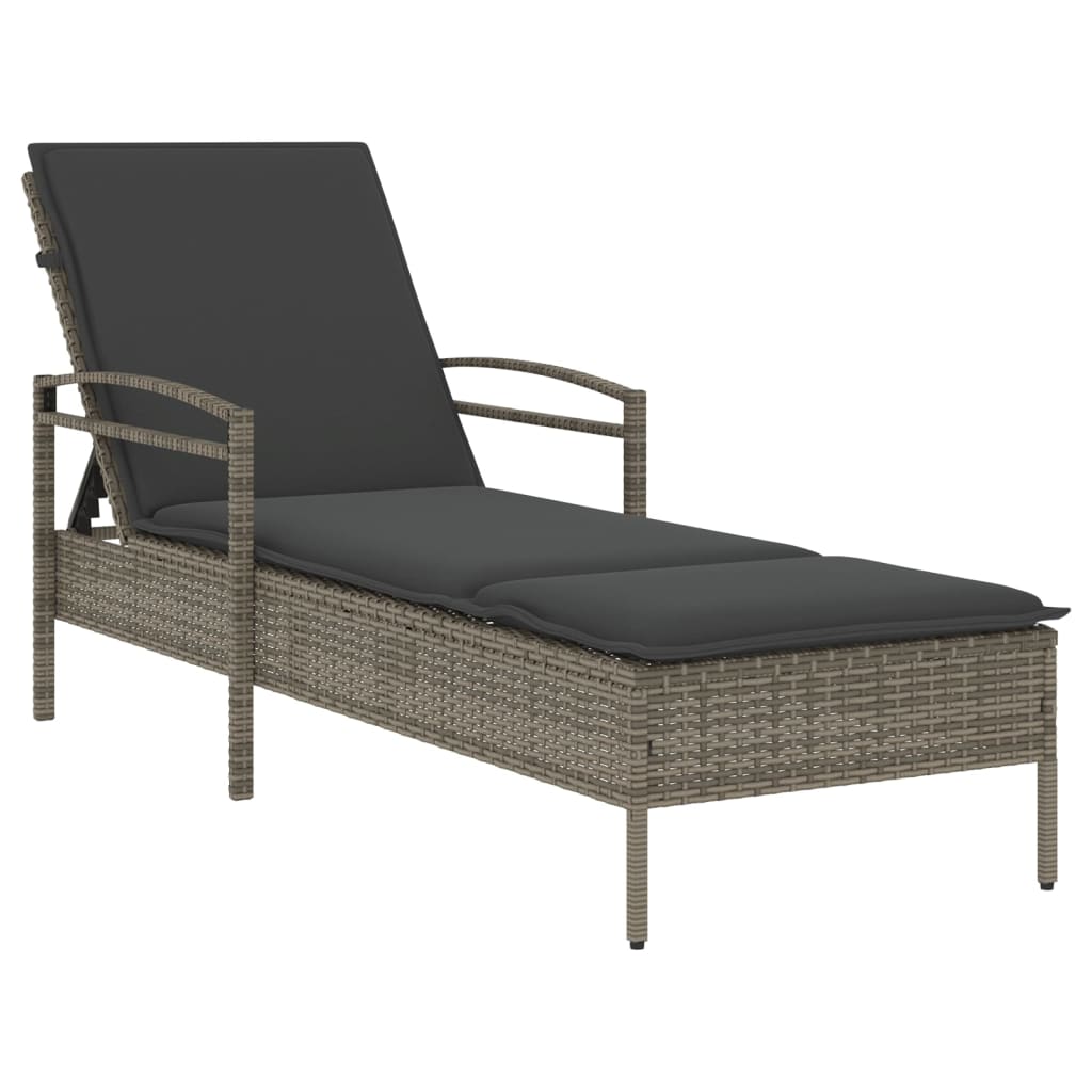 Sonnenliege mit Auflage Grau 63x200x81 cm Poly Rattan