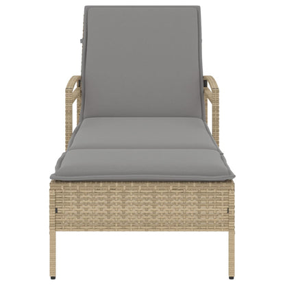 Sonnenliege mit Auflage Beige 63x200x81 cm Poly Rattan