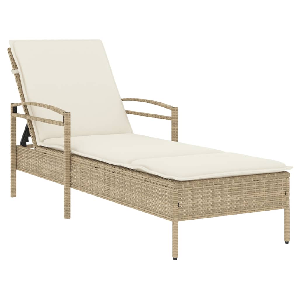 Sonnenliege mit Auflage Beige 63x200x81 cm Poly Rattan