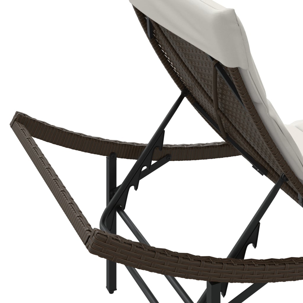 Sonnenliege mit Kissen Braun 55x199x50 cm Poly Rattan